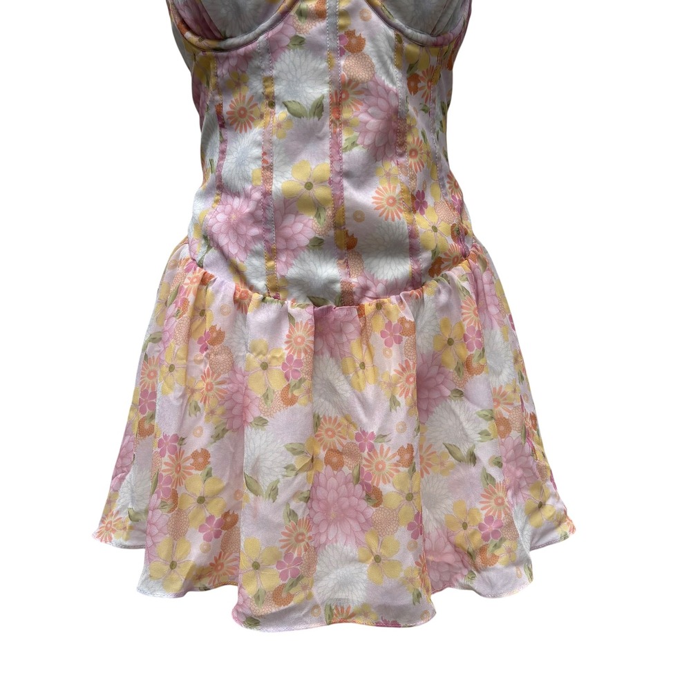 For Love & Lemons Carrie Corset Mini Dress XL Pink Floral Coquette Ruffle Pastel - Picture 4 of 11